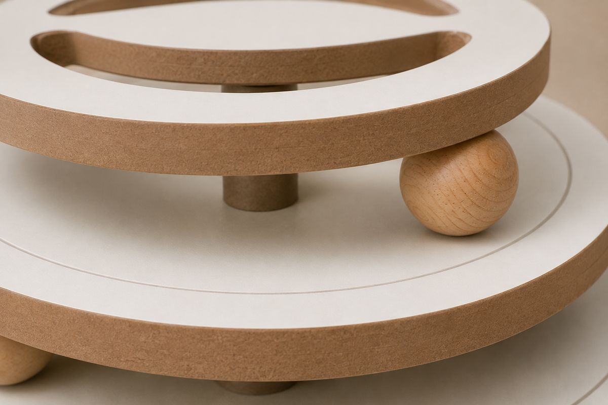 White laminate and exposed MDF edge detail