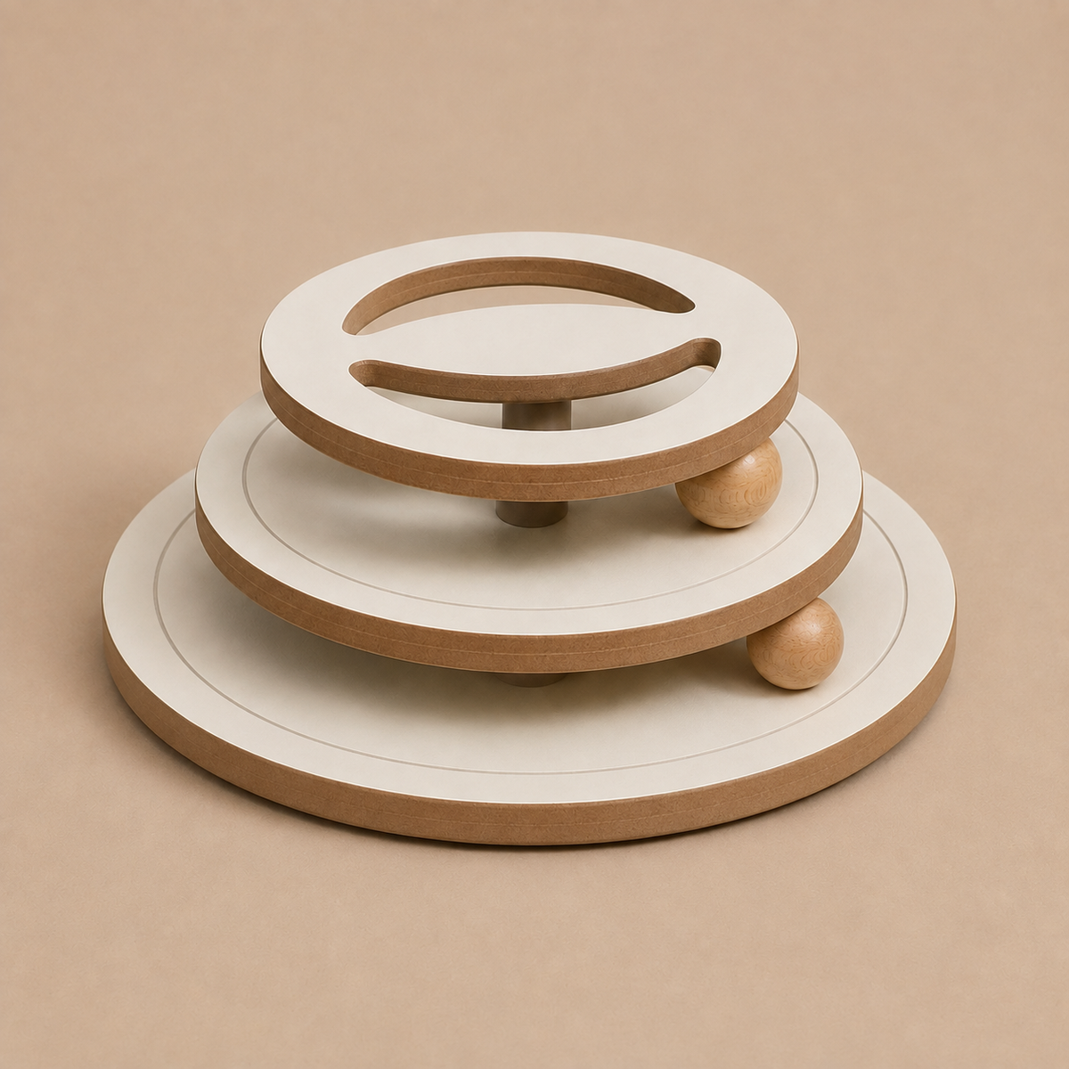 Wooden Ball Tower on a warm solid studio background