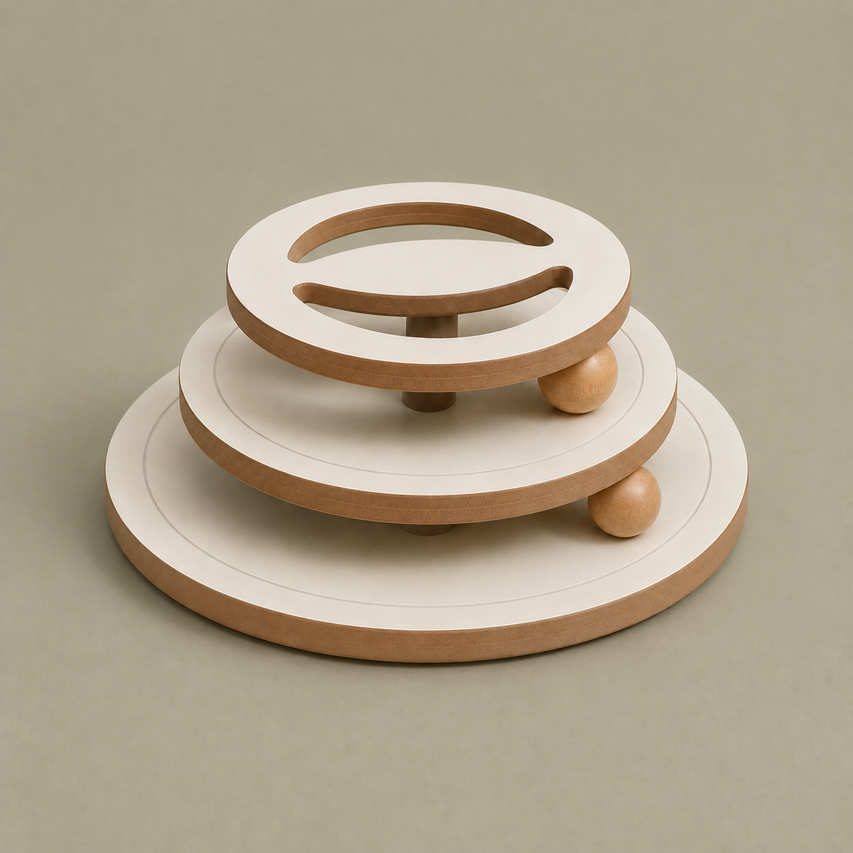 Wooden Ball Tower on a muted sage studio background