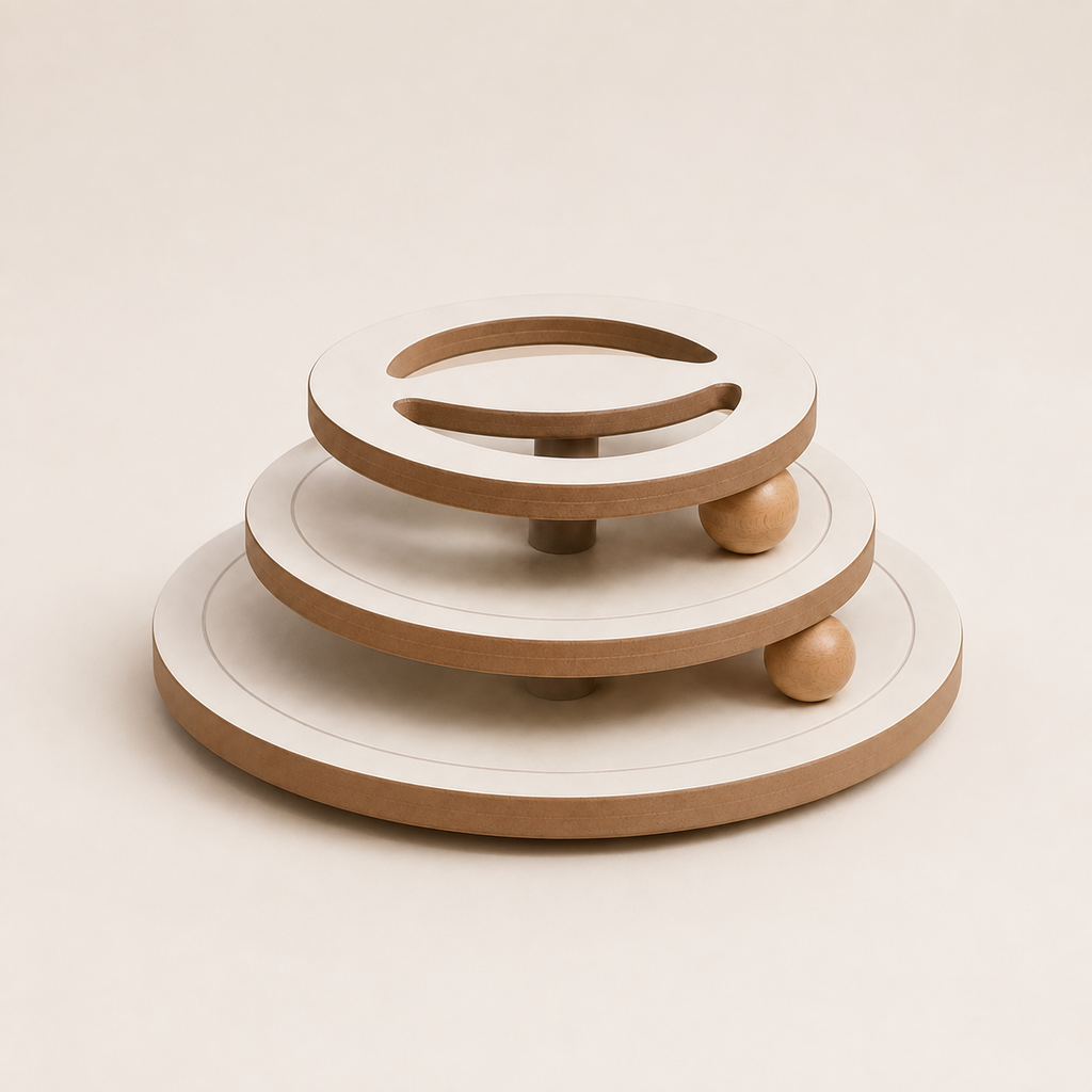 Wooden Ball Tower on a light neutral studio background