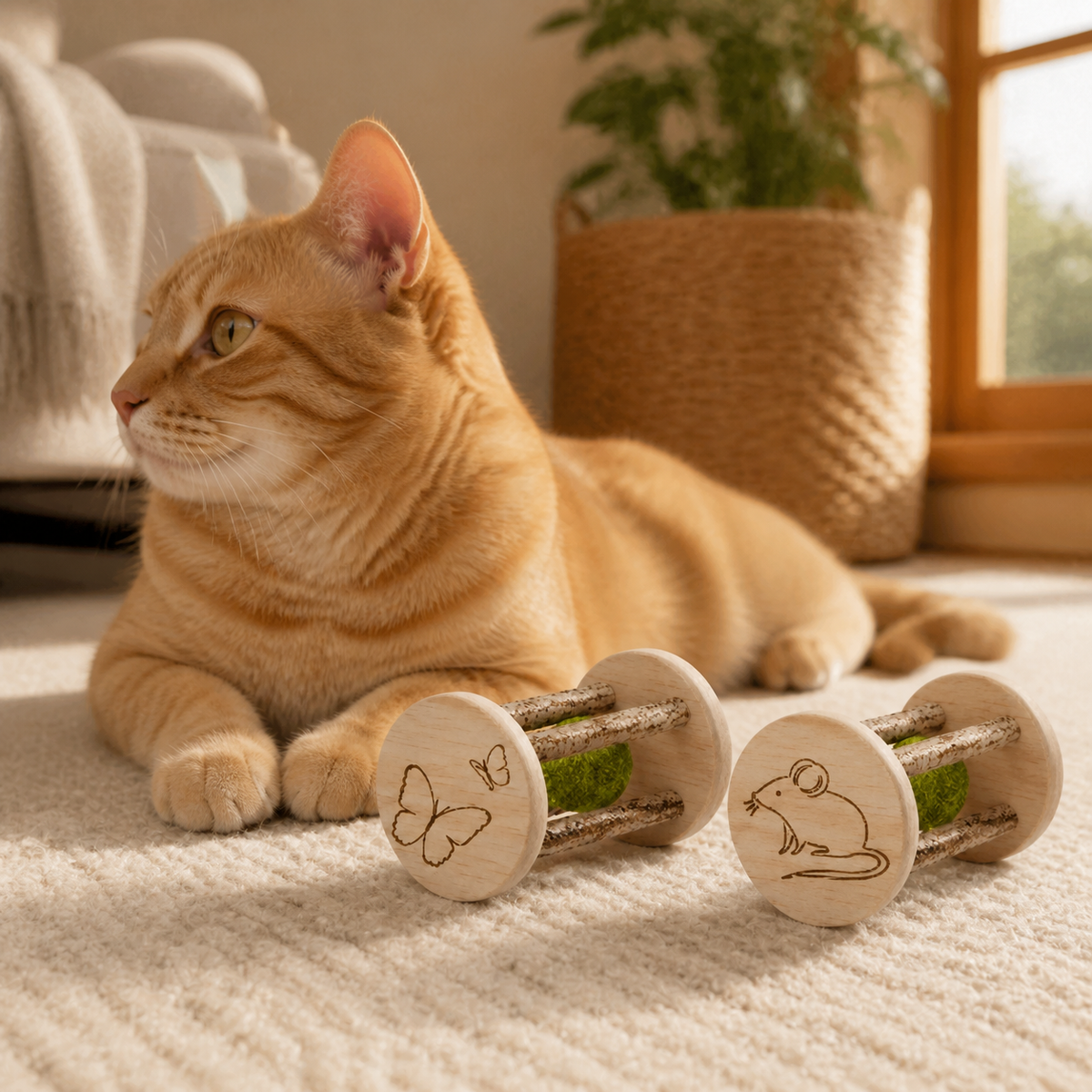 Wooden Catnip Roller — Compressed-catnip insert