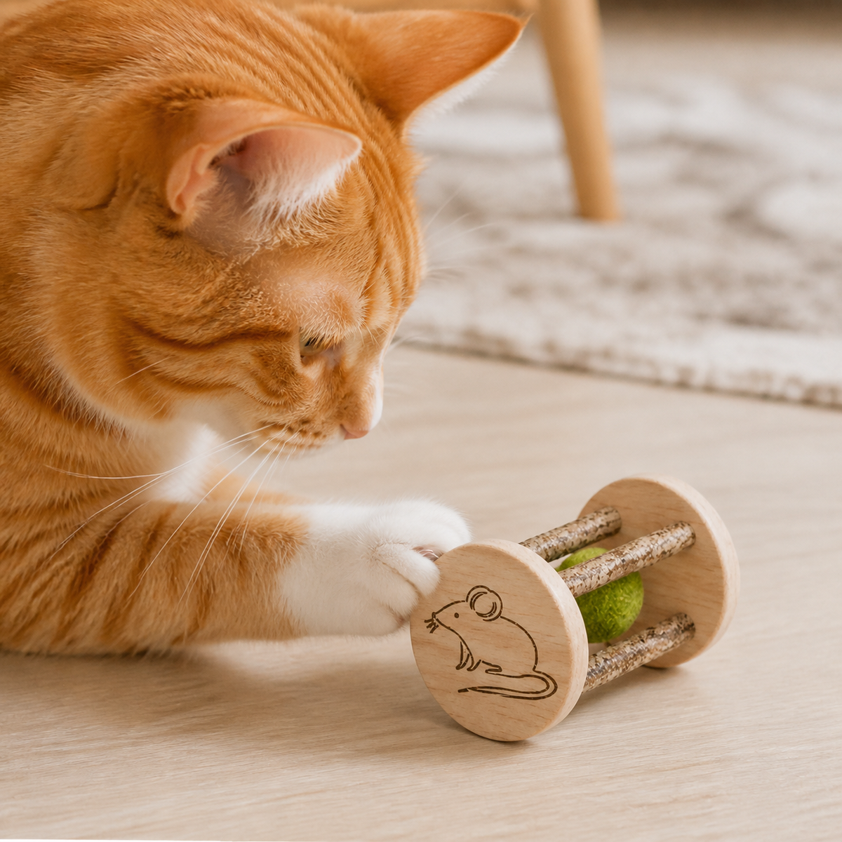 Wooden Catnip Roller — Two circular wood end discs