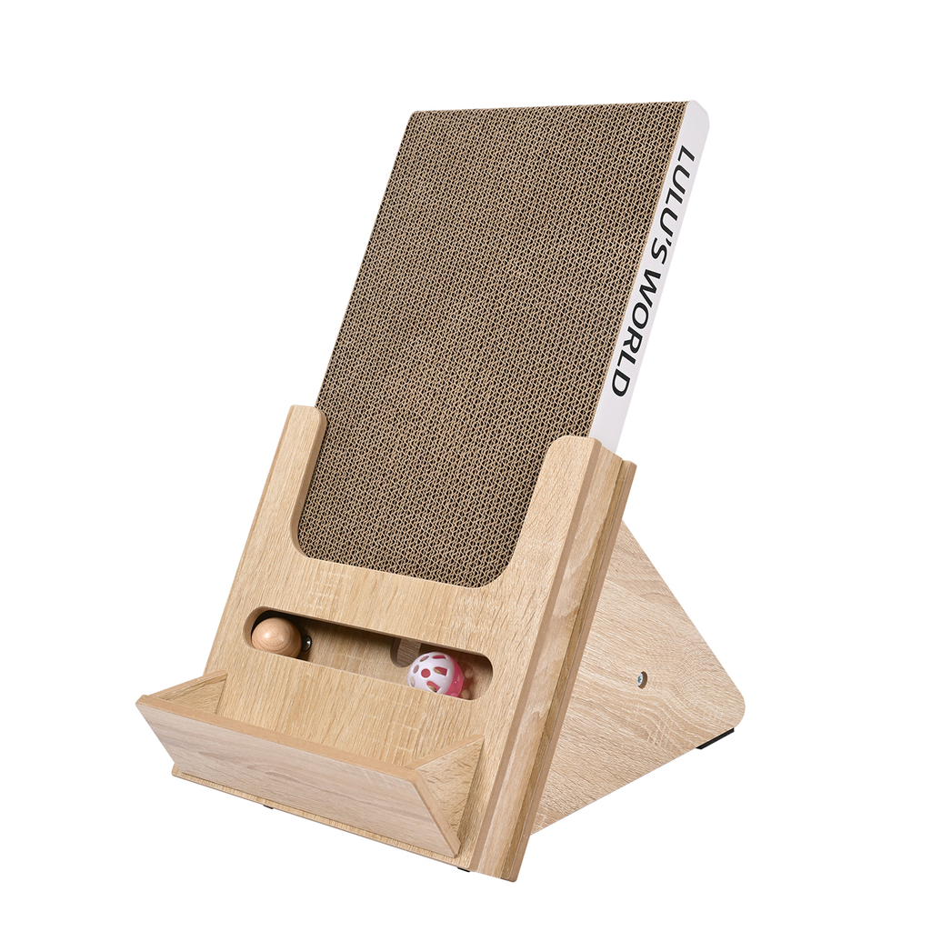 Wooden Incline Cat Scratcher shown alone against a clean light background