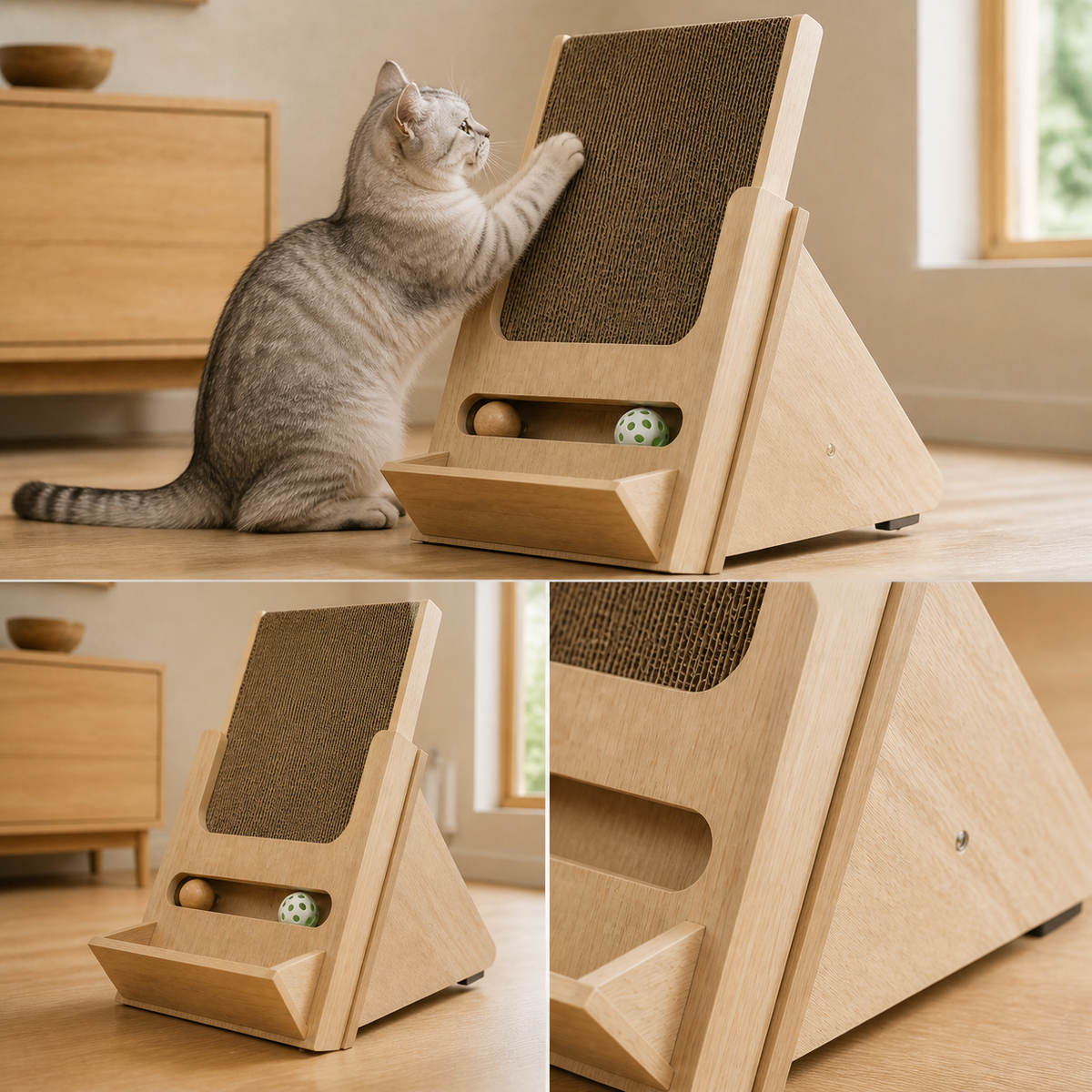 Wooden Incline Cat Scratcher — Inclined wood-toned frame