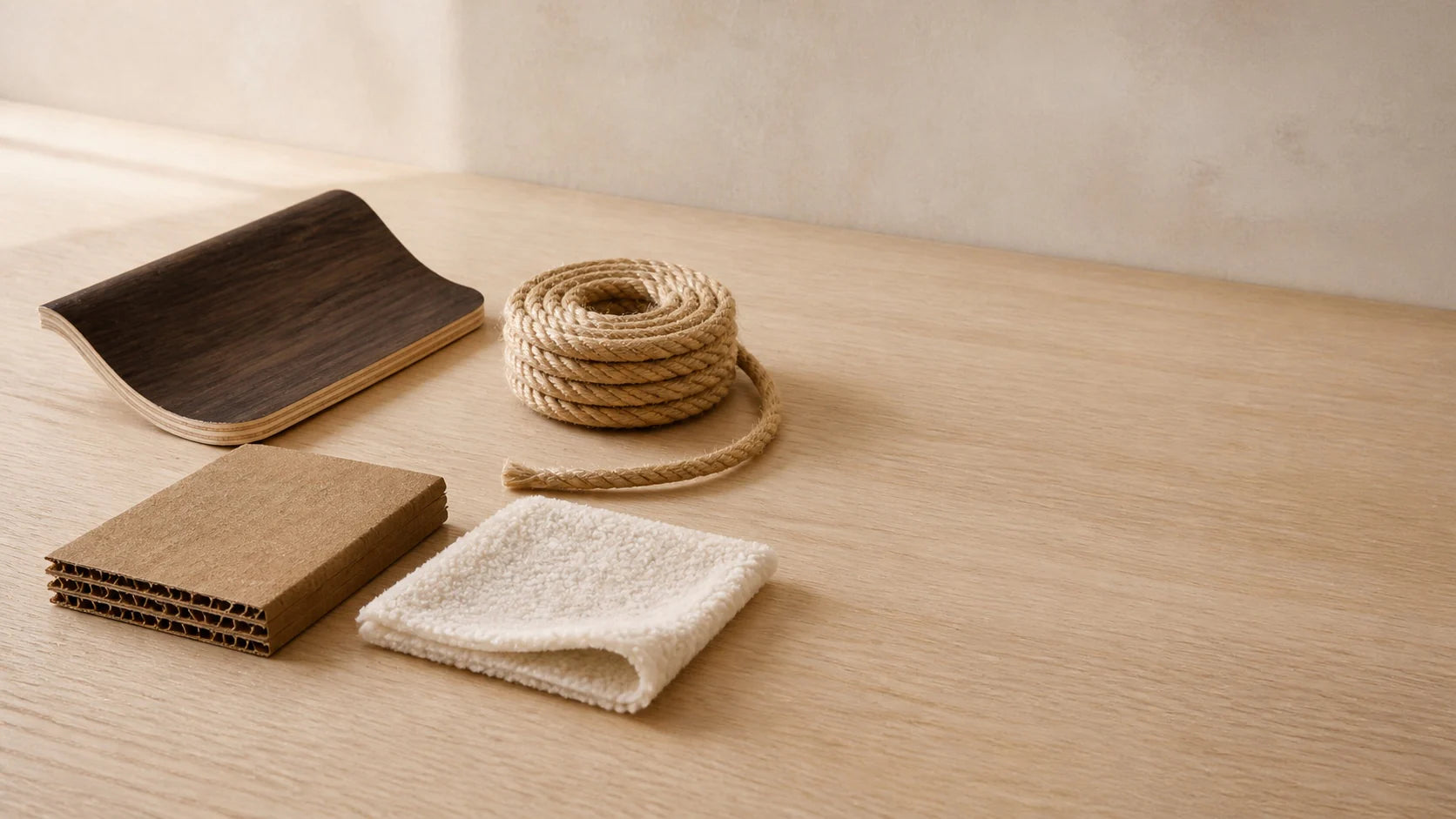 Wood, sisal, corrugated paper and woven textile material study